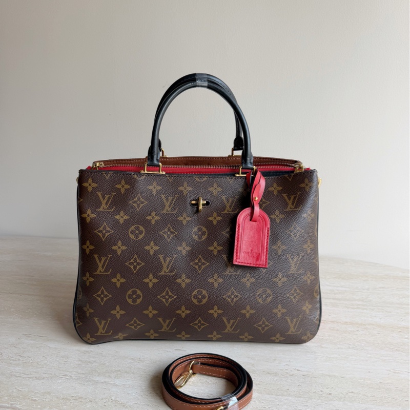 LV路易威登Millefeuille老花拼紅色手提包-0