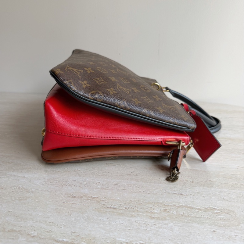 LV路易威登Millefeuille老花拼紅色手提包-2