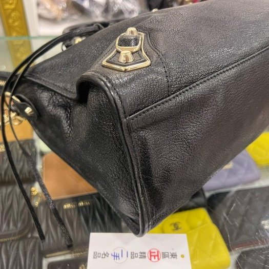 東區正精品㊣BALENCIAGA 115748 CITY 巴黎世家黑色山羊皮金邊金釦機車包肩背包手提包 RZ6365-6