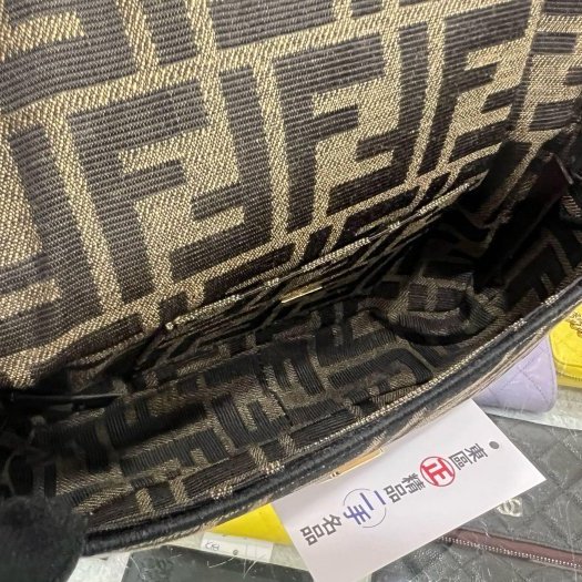 東區正精品㊣FENDI 8BS017 baguette 近全新咖啡色緹花布 FF LOGO 斜背包手提包法棍包兩用包 RZ6379-14