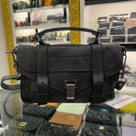 東區正精品㊣Proenza Schouler PS1 Tiny 黑色全皮銀釦釦式翻蓋手提包斜背包兩用包 RZ6378