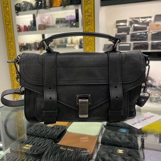 東區正精品㊣Proenza Schouler PS1 Tiny 黑色全皮銀釦釦式翻蓋手提包斜背包兩用包 RZ6378-0