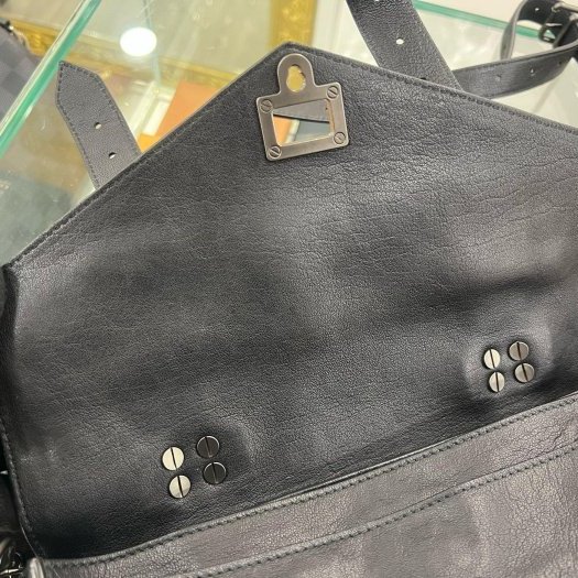 東區正精品㊣Proenza Schouler PS1 Tiny 黑色全皮銀釦釦式翻蓋手提包斜背包兩用包 RZ6378-2