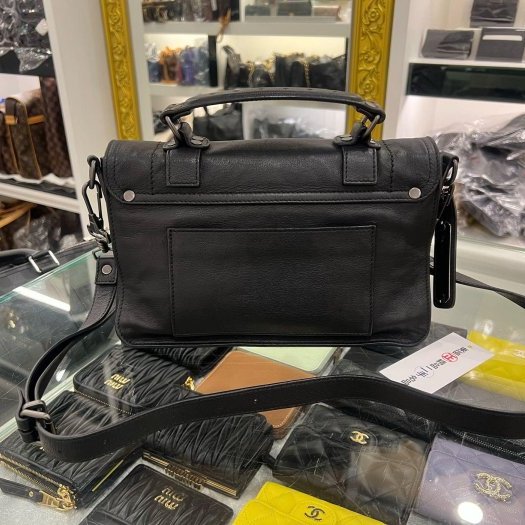東區正精品㊣Proenza Schouler PS1 Tiny 黑色全皮銀釦釦式翻蓋手提包斜背包兩用包 RZ6378-3
