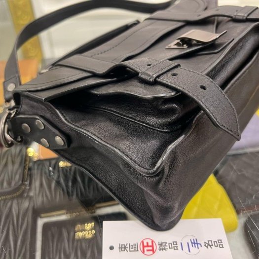 東區正精品㊣Proenza Schouler PS1 Tiny 黑色全皮銀釦釦式翻蓋手提包斜背包兩用包 RZ6378-5