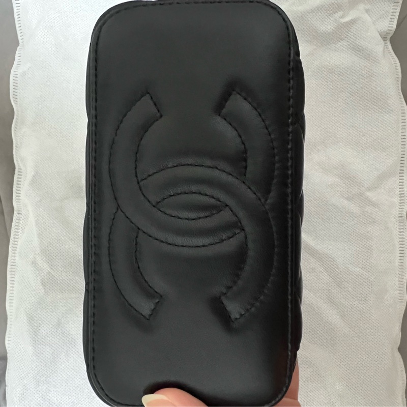 CHANEL 絕版全珍珠提把小羊皮黑長盒子 晶片款-5