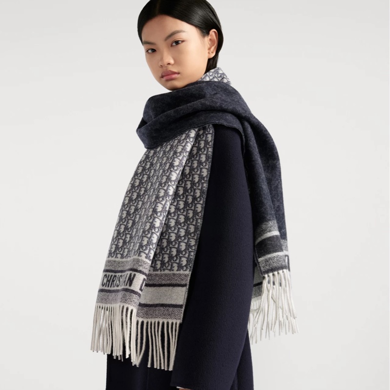 Dior 經典雙面 Oblique 老花羊毛圍巾 🧣-5