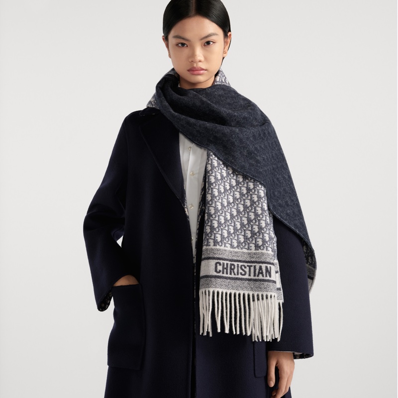 Dior 經典雙面 Oblique 老花羊毛圍巾 🧣-6