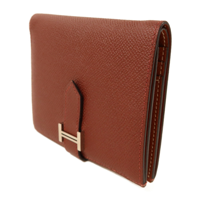 HERMES Epsom皮革Bearn Compact Wallet銀扣錢包Rouge/Rouge Mayen-2