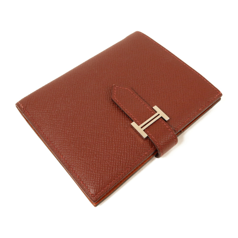 HERMES Epsom皮革Bearn Compact Wallet銀扣錢包Rouge/Rouge Mayen-3