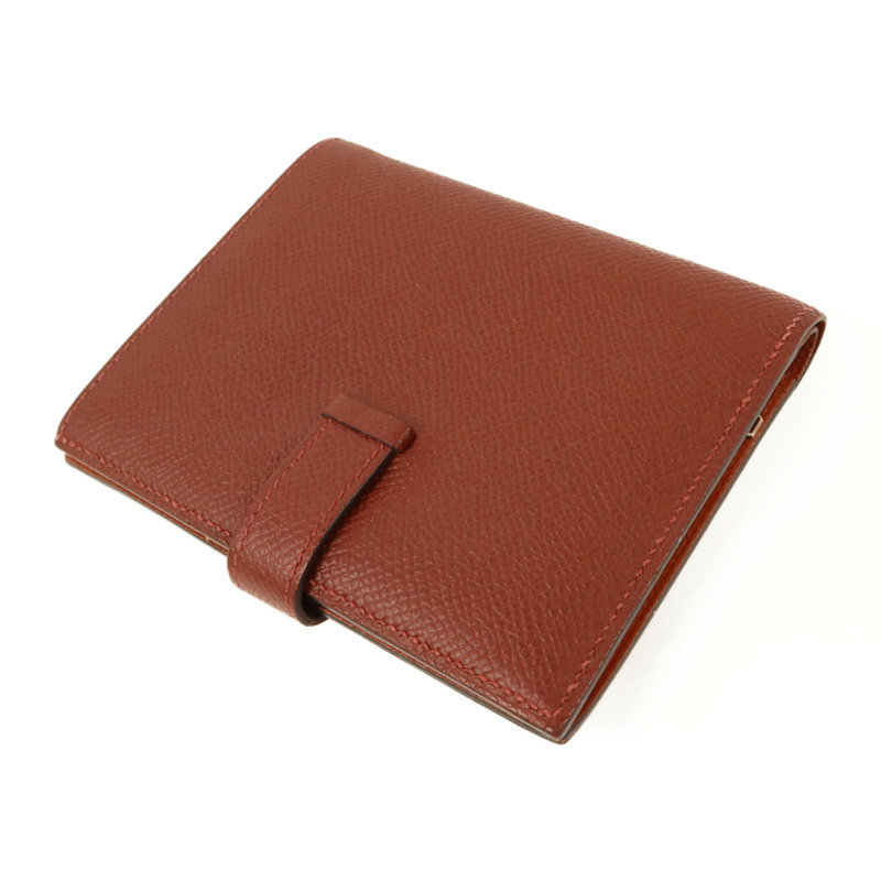 HERMES Epsom皮革Bearn Compact Wallet銀扣錢包Rouge/Rouge Mayen-4