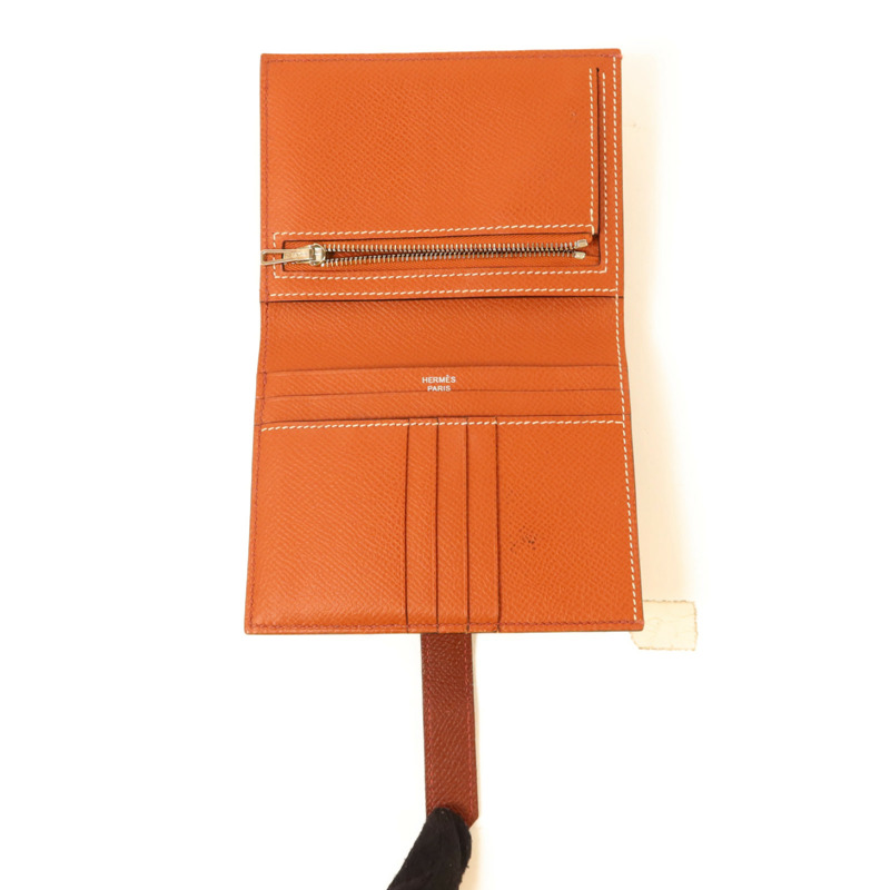 HERMES Epsom皮革Bearn Compact Wallet銀扣錢包Rouge/Rouge Mayen-5