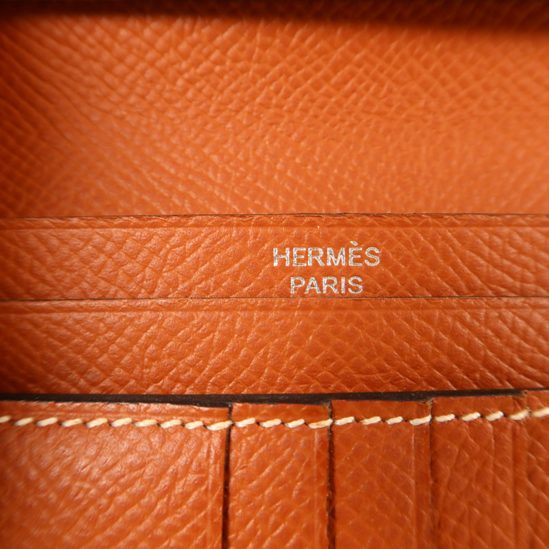 HERMES Epsom皮革Bearn Compact Wallet銀扣錢包Rouge/Rouge Mayen-8