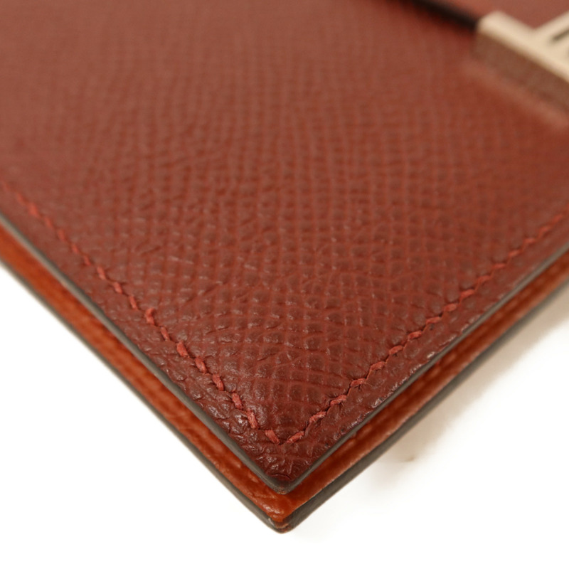 HERMES Epsom皮革Bearn Compact Wallet銀扣錢包Rouge/Rouge Mayen-10