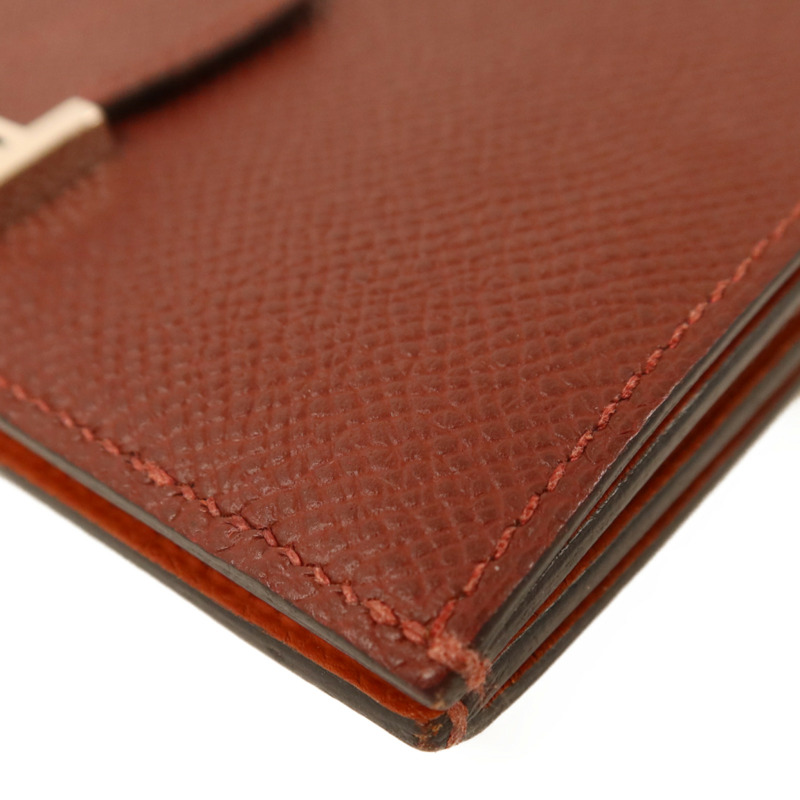 HERMES Epsom皮革Bearn Compact Wallet銀扣錢包Rouge/Rouge Mayen-11