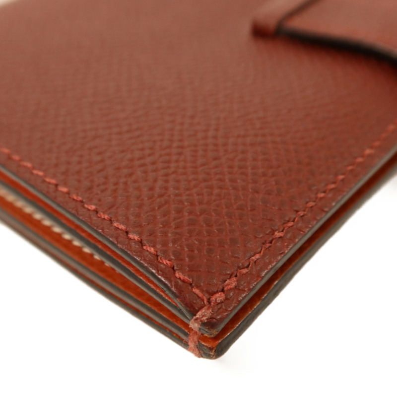 HERMES Epsom皮革Bearn Compact Wallet銀扣錢包Rouge/Rouge Mayen-12