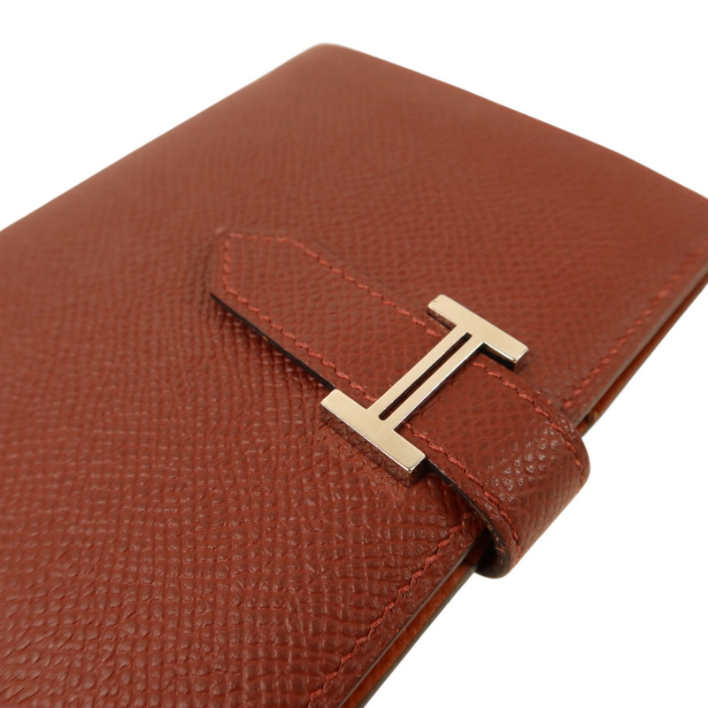 HERMES Epsom皮革Bearn Compact Wallet銀扣錢包Rouge/Rouge Mayen-14