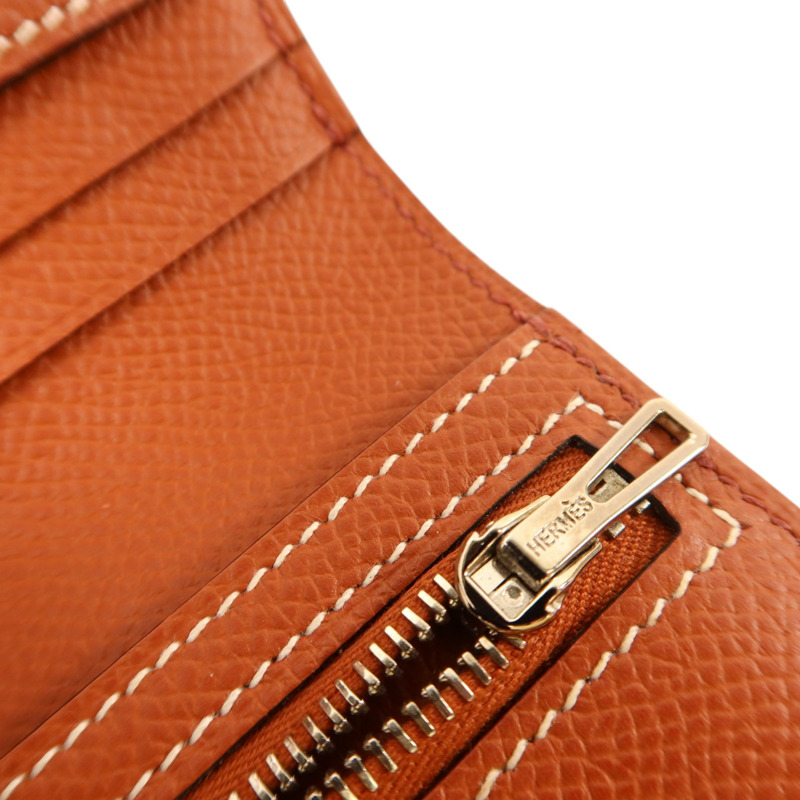 HERMES Epsom皮革Bearn Compact Wallet銀扣錢包Rouge/Rouge Mayen-15