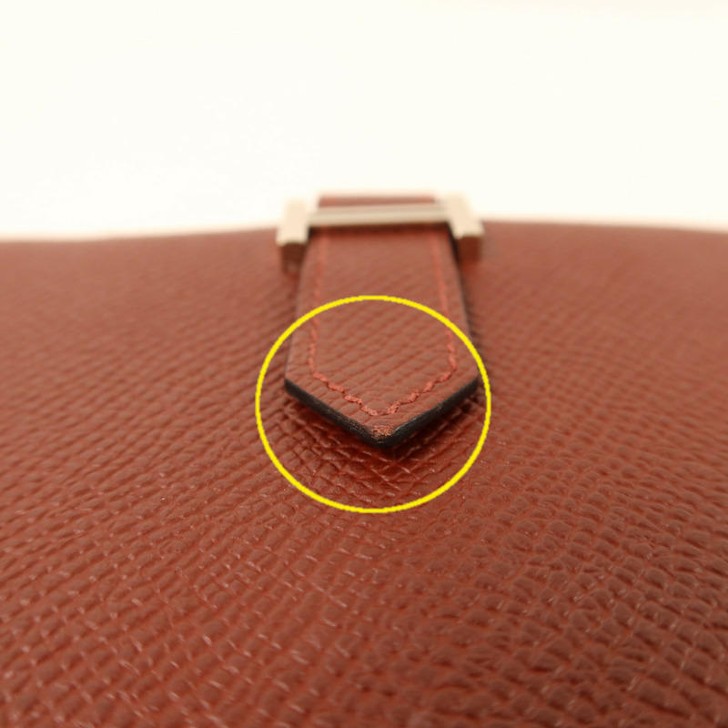HERMES Epsom皮革Bearn Compact Wallet銀扣錢包Rouge/Rouge Mayen-16