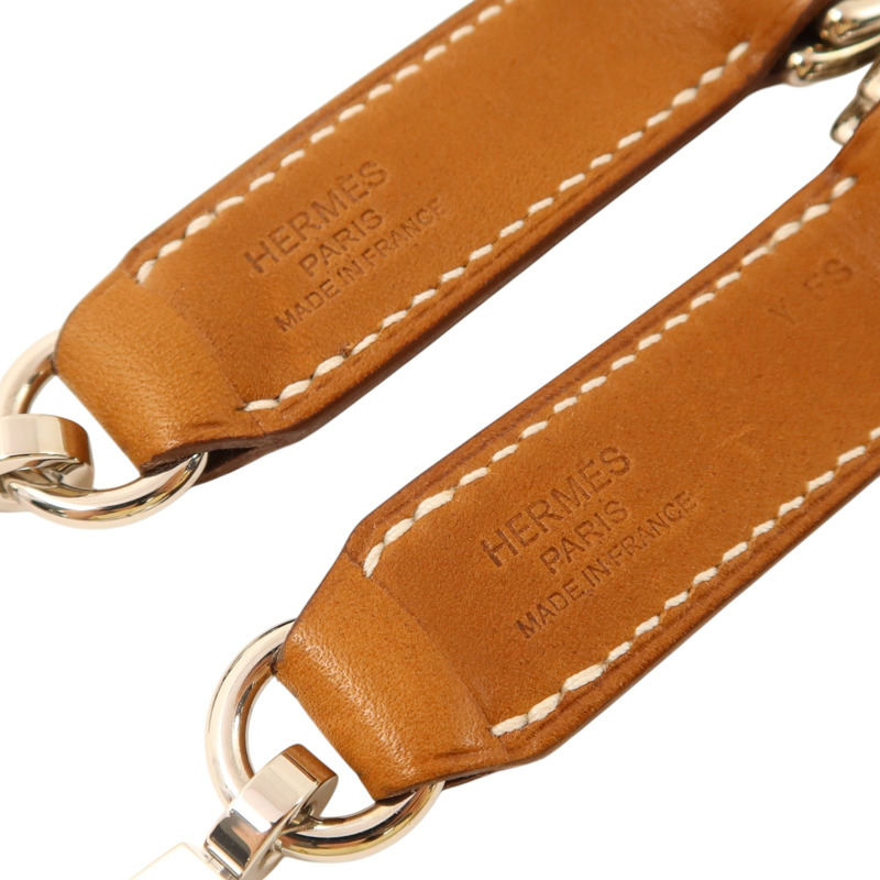 HERMES Barenia皮革Attache Soie Strap銀扣帶子Gold-5