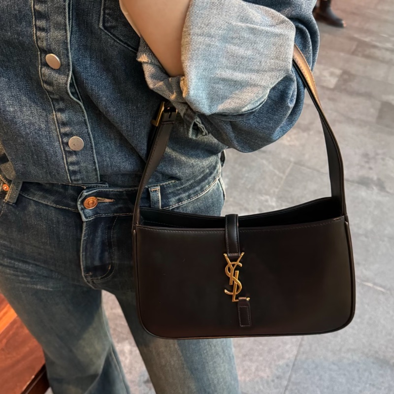 🥃SAINT LAURENT YSL聖羅蘭黑金HOBO腋下包手提單肩-4