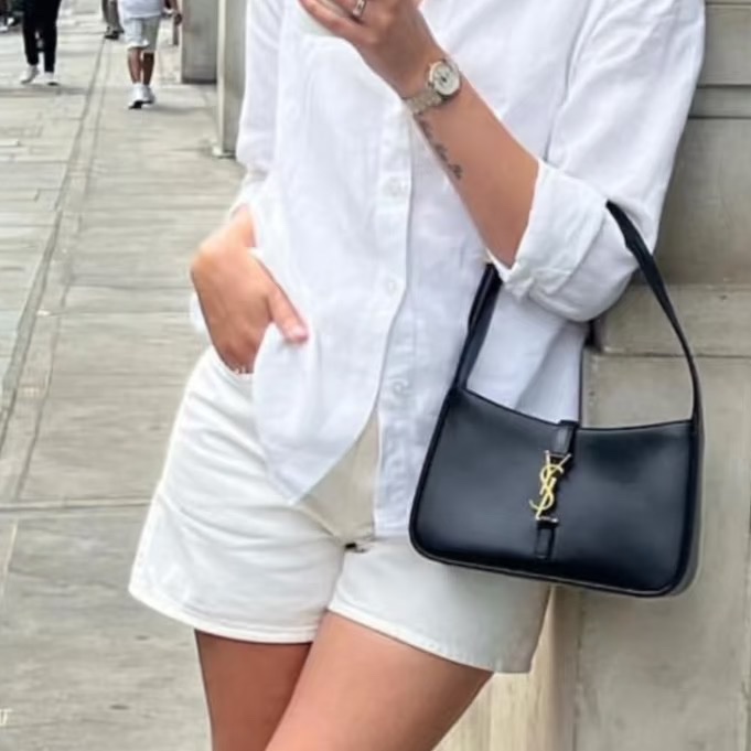 🥃SAINT LAURENT YSL聖羅蘭黑金HOBO腋下包手提單肩-7