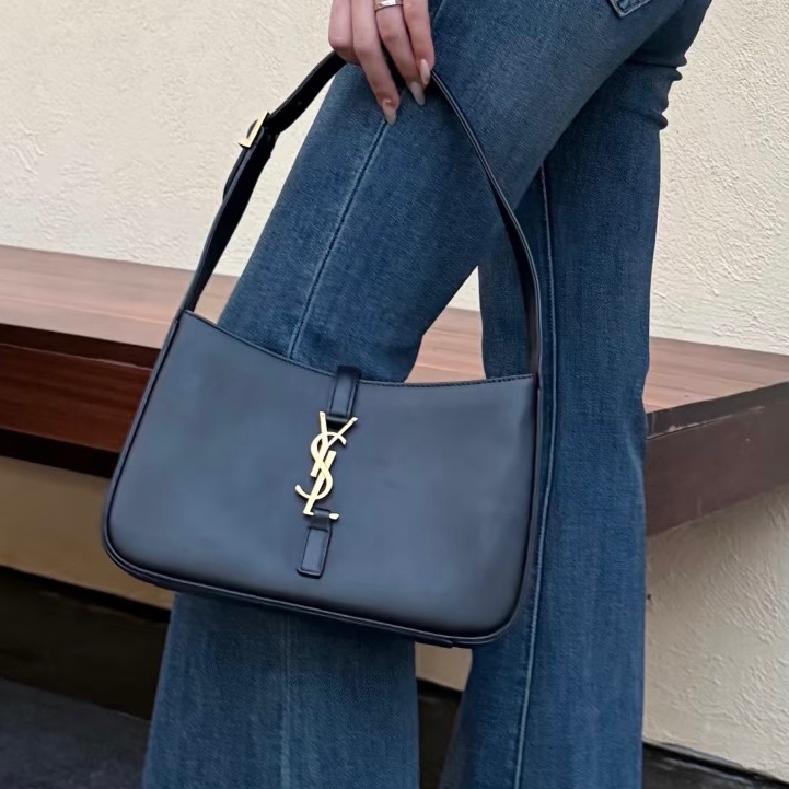 🥃SAINT LAURENT YSL聖羅蘭黑金HOBO腋下包手提單肩-9