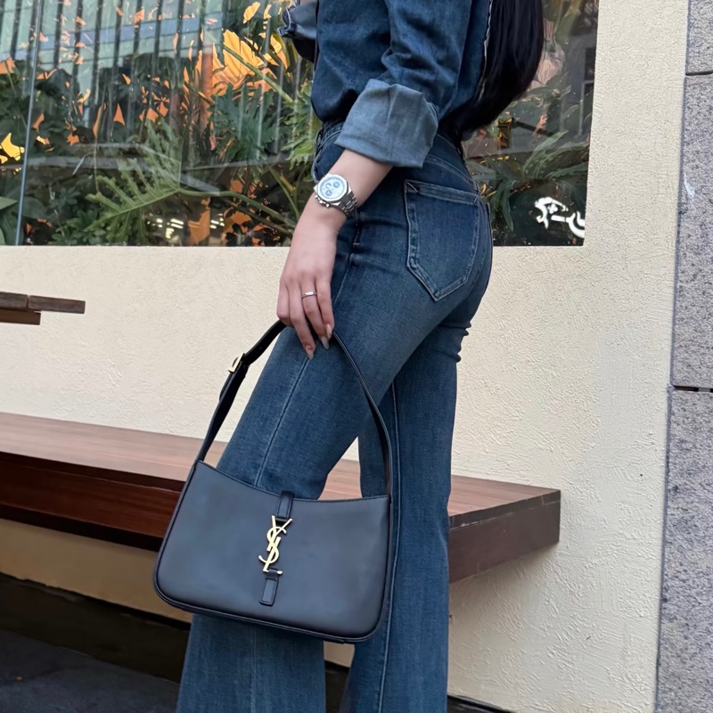 🥃SAINT LAURENT YSL聖羅蘭黑金HOBO腋下包手提單肩-25