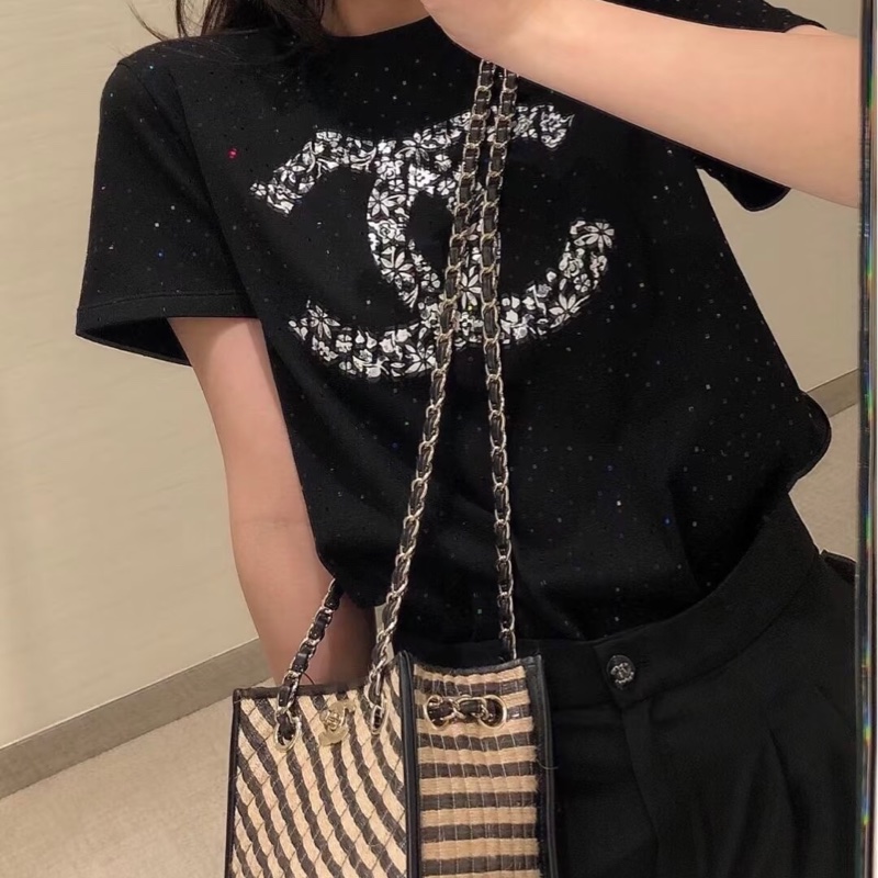 全新CHANEL 香奈兒 經典雙C LOGO 編織拉菲草水桶包 斜背包少見特殊款-3