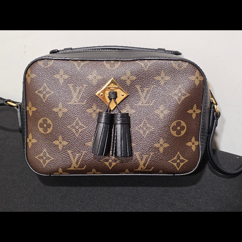 LV Louis Vuitton M43555經典花文黑色流蘇相機斜背包-5