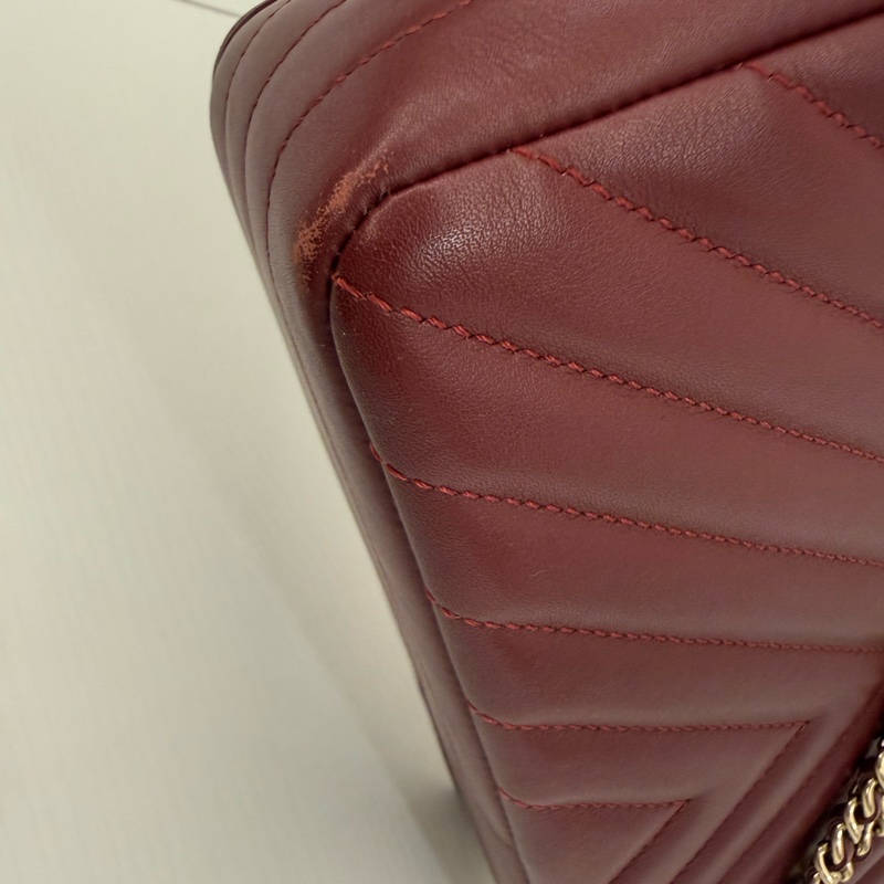 Chanel紅色羊皮Vㄨ紋鏈帶包-5