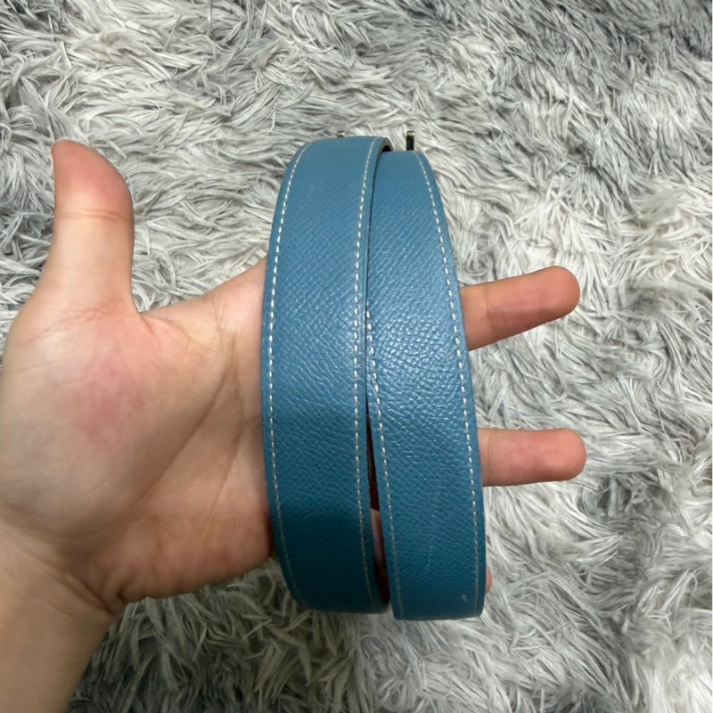 愛馬仕皮帶藍色-1