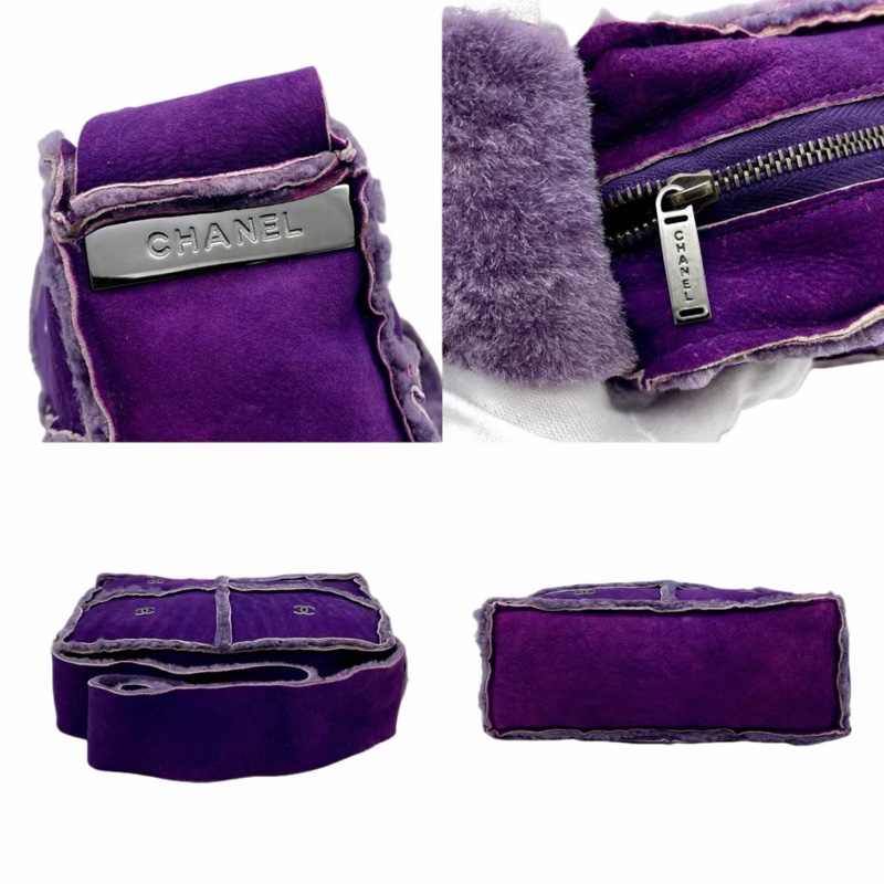 「JL精品代購」9新 Chanel紫色羊羔毛8個logo小斜挎包-4