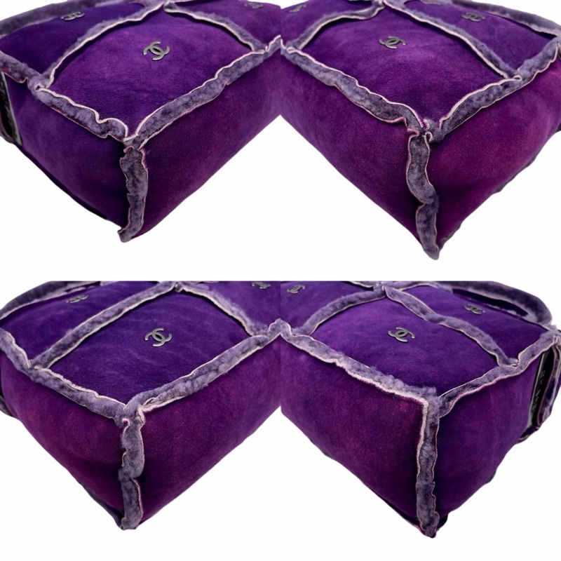 「JL精品代購」9新 Chanel紫色羊羔毛8個logo小斜挎包-7