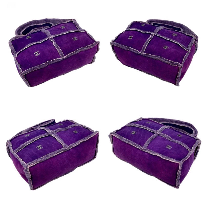 「JL精品代購」9新 Chanel紫色羊羔毛8個logo小斜挎包-8