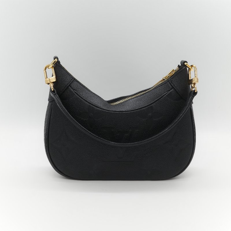 Louis Vuitton 路易威登 BAGATELLE M46002 黑色全皮 壓紋 彎月包 牛角包 斜背包 單肩包-1