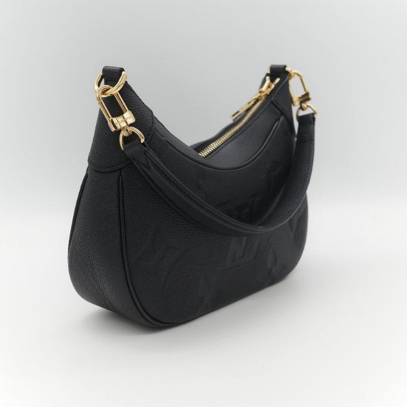 Louis Vuitton 路易威登 BAGATELLE M46002 黑色全皮 壓紋 彎月包 牛角包 斜背包 單肩包-2