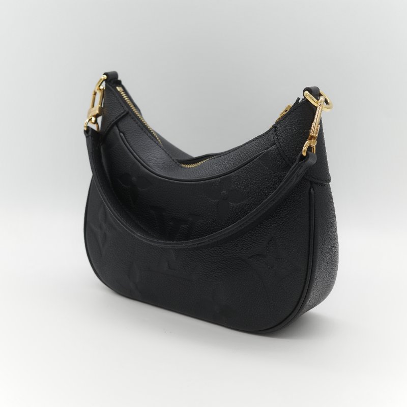 Louis Vuitton 路易威登 BAGATELLE M46002 黑色全皮 壓紋 彎月包 牛角包 斜背包 單肩包-3