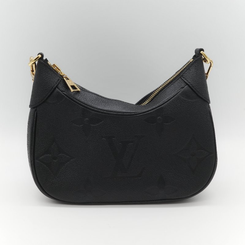 Louis Vuitton 路易威登 BAGATELLE M46002 黑色全皮 壓紋 彎月包 牛角包 斜背包 單肩包-4