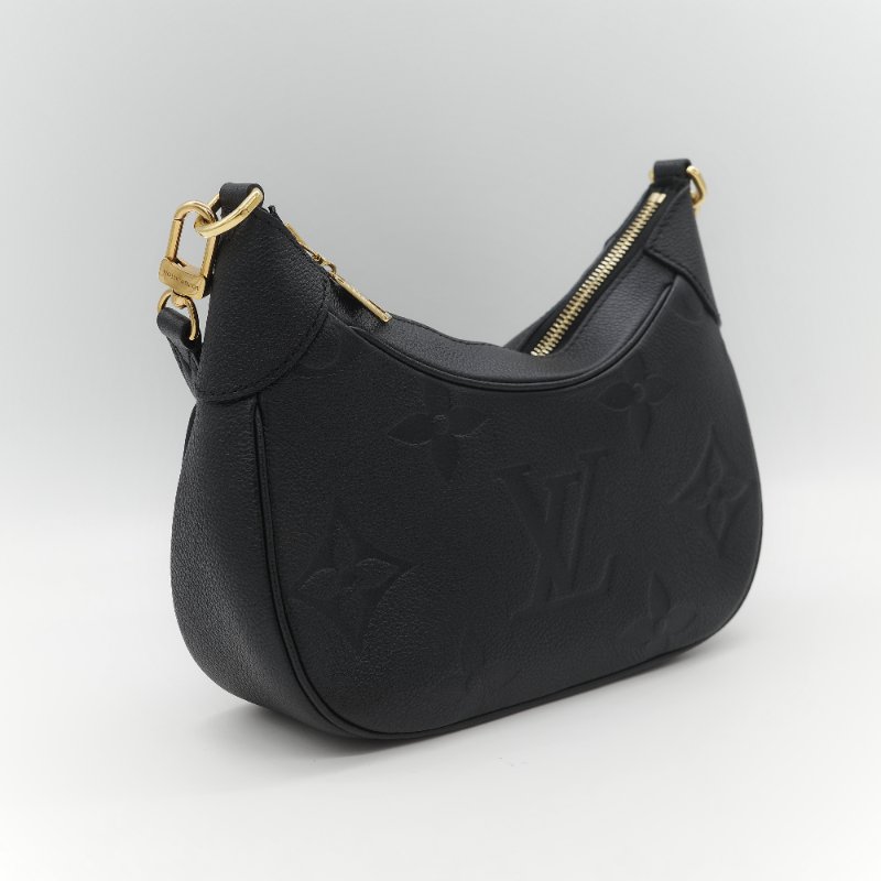 Louis Vuitton 路易威登 BAGATELLE M46002 黑色全皮 壓紋 彎月包 牛角包 斜背包 單肩包-5