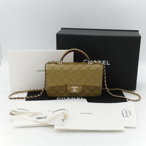 Chanel 香奈兒 Classic Flap 20cm CF Handle 手提款 橄欖綠 羊皮 斜挎包 手提包