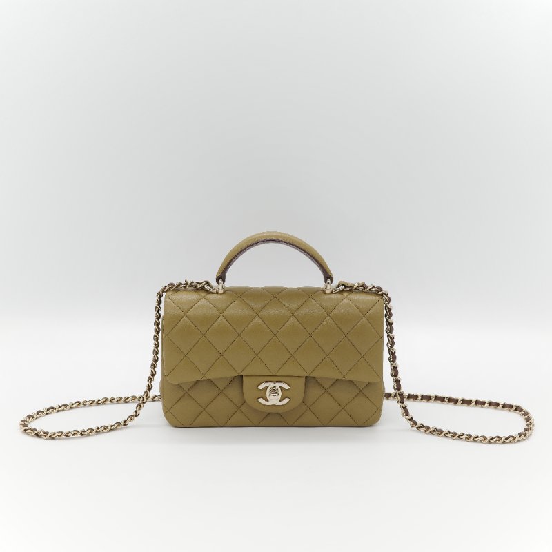 Chanel 香奈兒 Classic Flap 20cm CF Handle 手提款 橄欖綠 羊皮 斜挎包 手提包-1