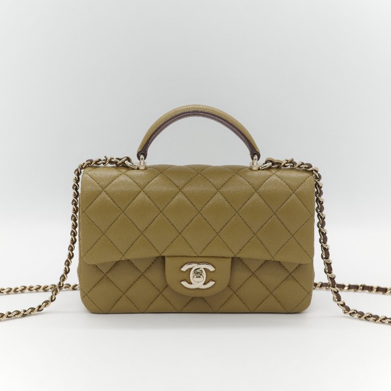 Chanel 香奈兒 Classic Flap 20cm CF Handle 手提款 橄欖綠 羊皮 斜挎包 手提包-2