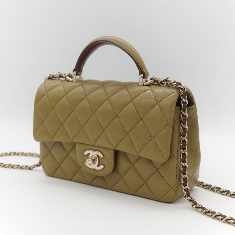 Chanel 香奈兒 Classic Flap 20cm CF Handle 手提款 橄欖綠 羊皮 斜挎包 手提包-4