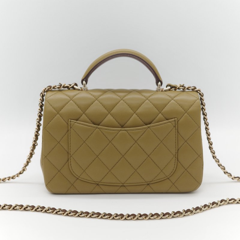 Chanel 香奈兒 Classic Flap 20cm CF Handle 手提款 橄欖綠 羊皮 斜挎包 手提包-5