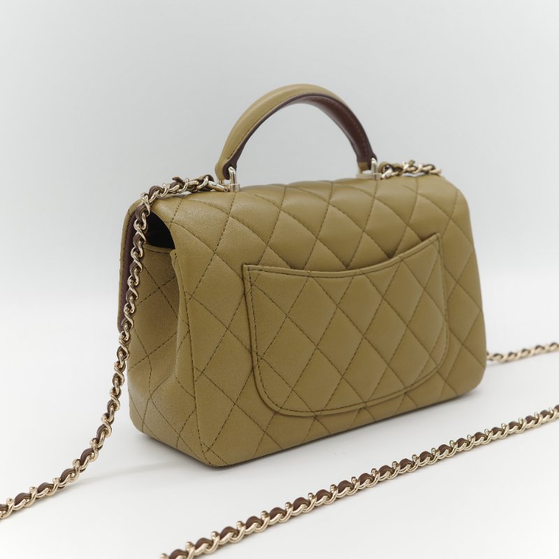 Chanel 香奈兒 Classic Flap 20cm CF Handle 手提款 橄欖綠 羊皮 斜挎包 手提包-6