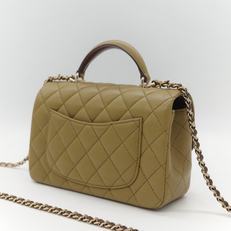 Chanel 香奈兒 Classic Flap 20cm CF Handle 手提款 橄欖綠 羊皮 斜挎包 手提包-7