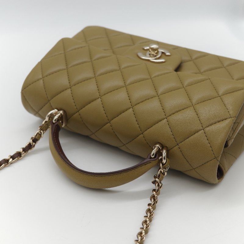 Chanel 香奈兒 Classic Flap 20cm CF Handle 手提款 橄欖綠 羊皮 斜挎包 手提包-9