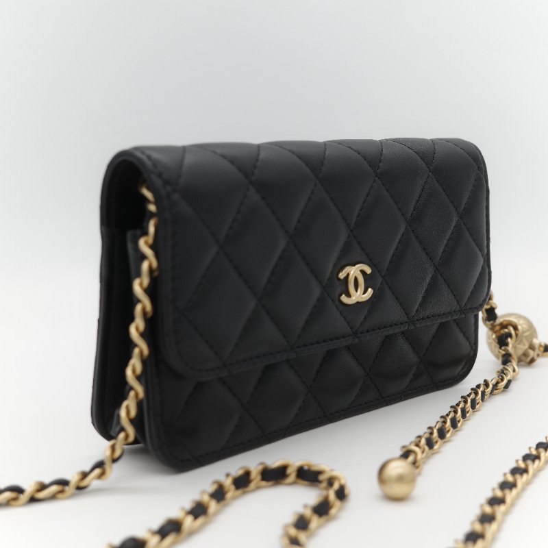 Chanel 香奈兒 黑色 羊皮 淡金扣 WOC 金球 鏈條 斜挎包-2