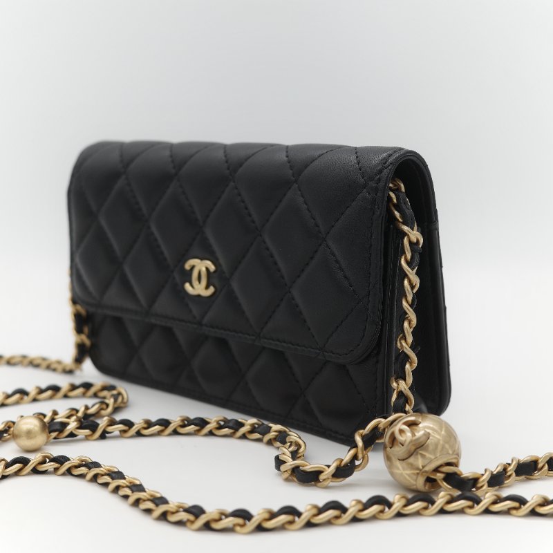 Chanel 香奈兒 黑色 羊皮 淡金扣 WOC 金球 鏈條 斜挎包-3